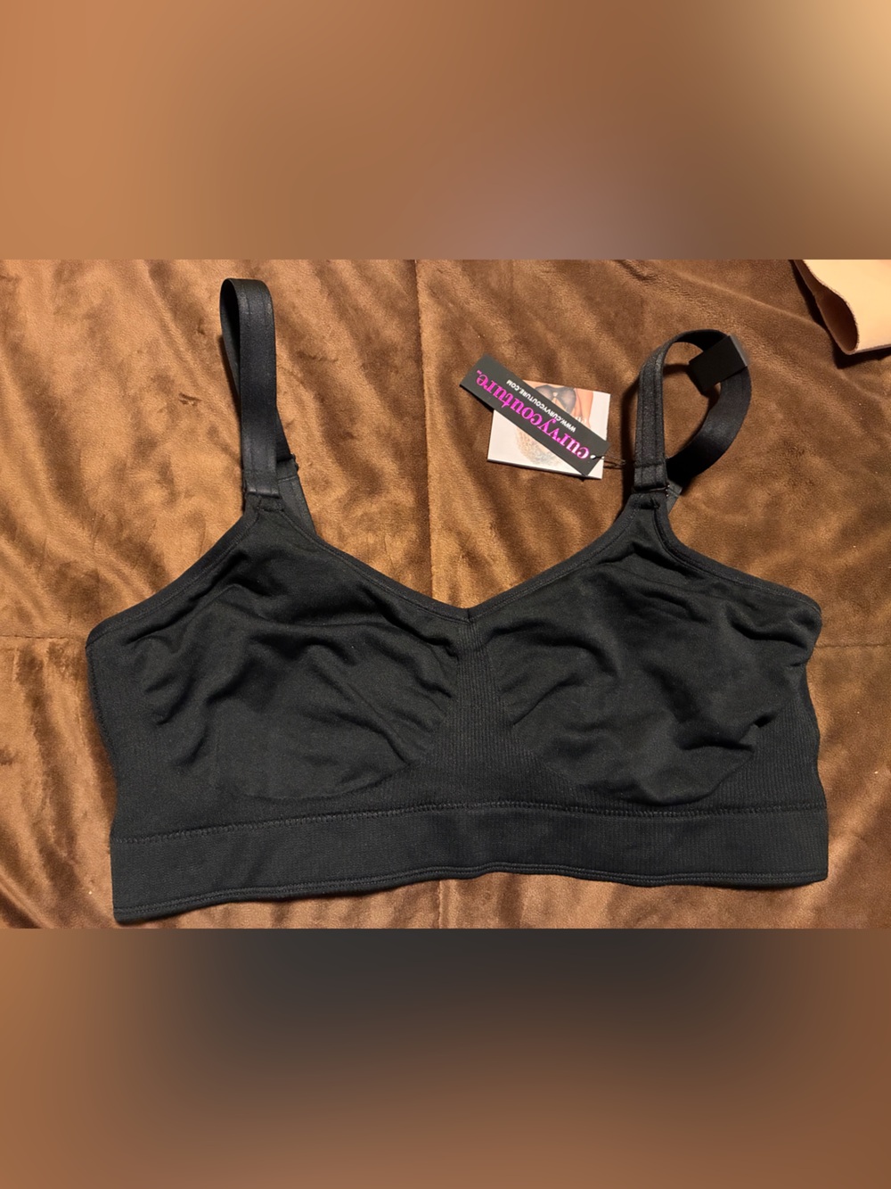 Curvy Couture Black Seamless Comfort Bralette, size large, new with tags